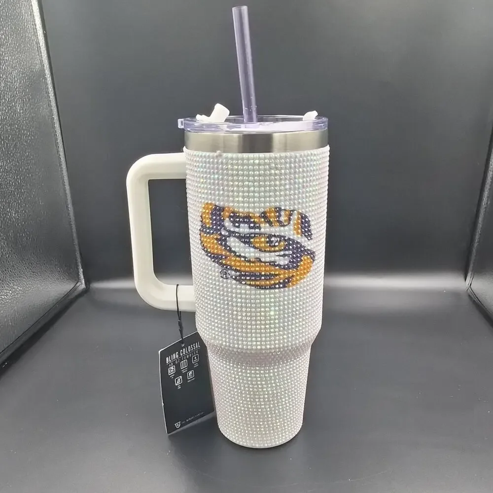 The Memory Company LSU Tigers 40oz Bling Tumbler White Purple Gold Football